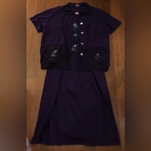 Vintage Handpainted Dress Set XL Purple Southwest Kokopelli Coyote Cotton Modest